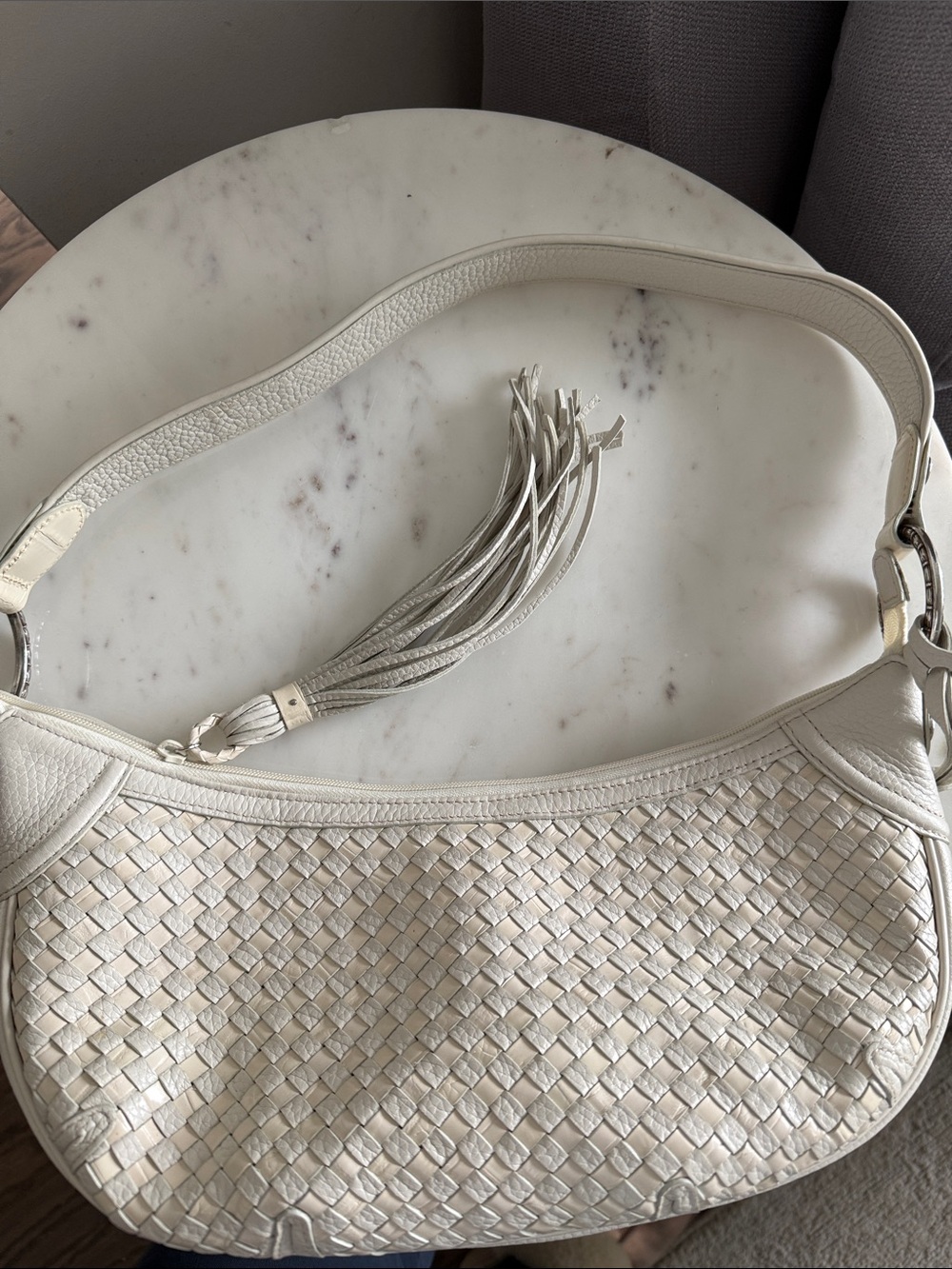 Brighton Vintage Woven Leather Shoulder Bag with Tassel - Picture 9 of 9